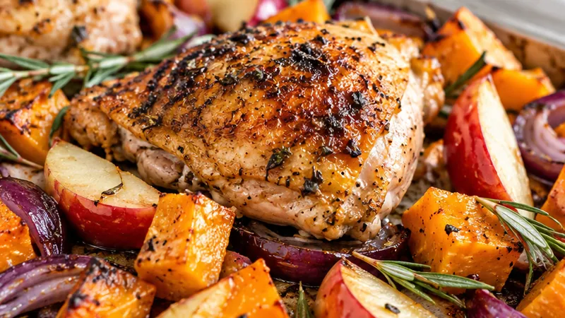 Fall Dinner Sheet Pan Chicken with Apples and Squash