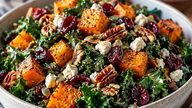 Fall Kale Salad with Sweet Potato and Cranberries