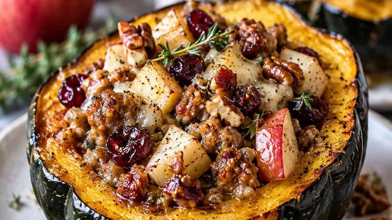 Fall Stuffed Acorn Squash with Sausage and Apples
