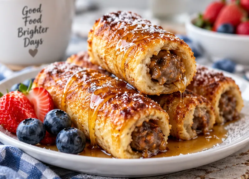 French Toast Sausage Roll Ups, ready to serve