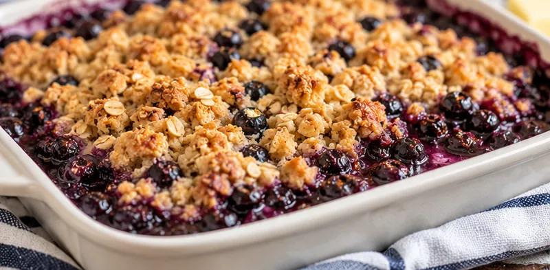 Fresh Blueberry Crisp with Buttery Crumble, ready to serve