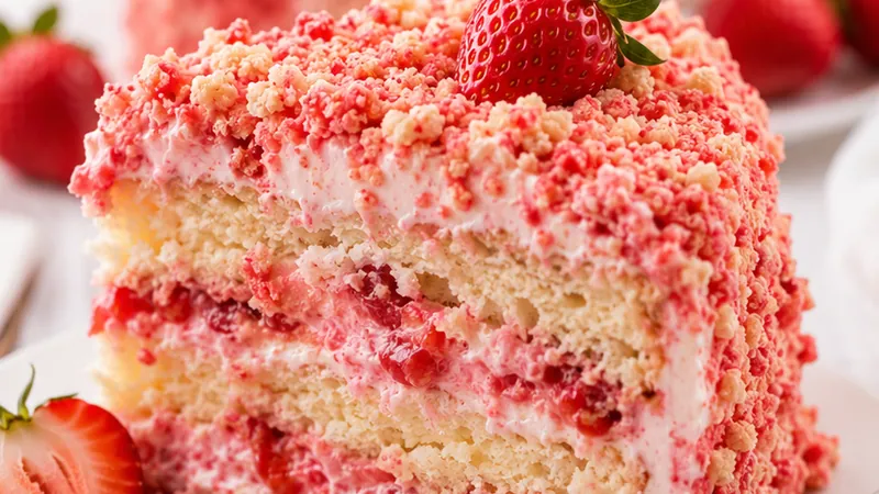 Fresh Strawberry Crunch Cake (TikTok-Style)