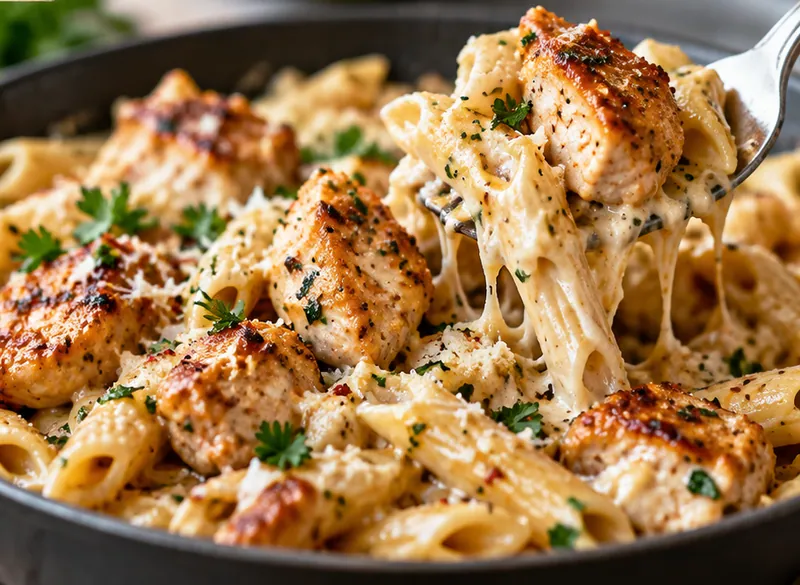 Garlic Butter Chicken Pasta Recipe, ready to serve
