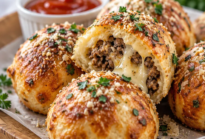 Garlic Parmesan Cheeseburger Bombs Recipe, ready to serve