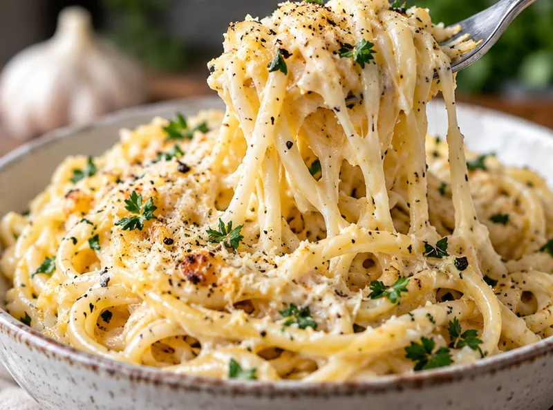Garlic Parmesan Pasta Recipe, ready to serve