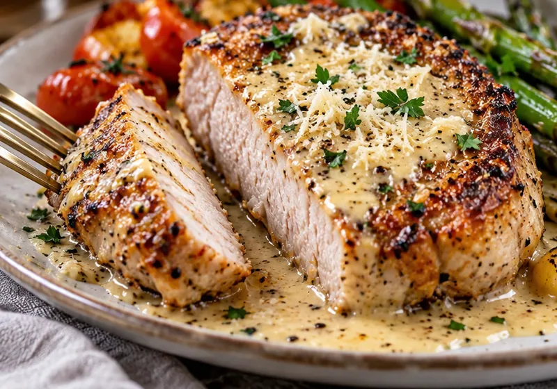 Garlic Parmesan Pork Chops Recipe, ready to serve