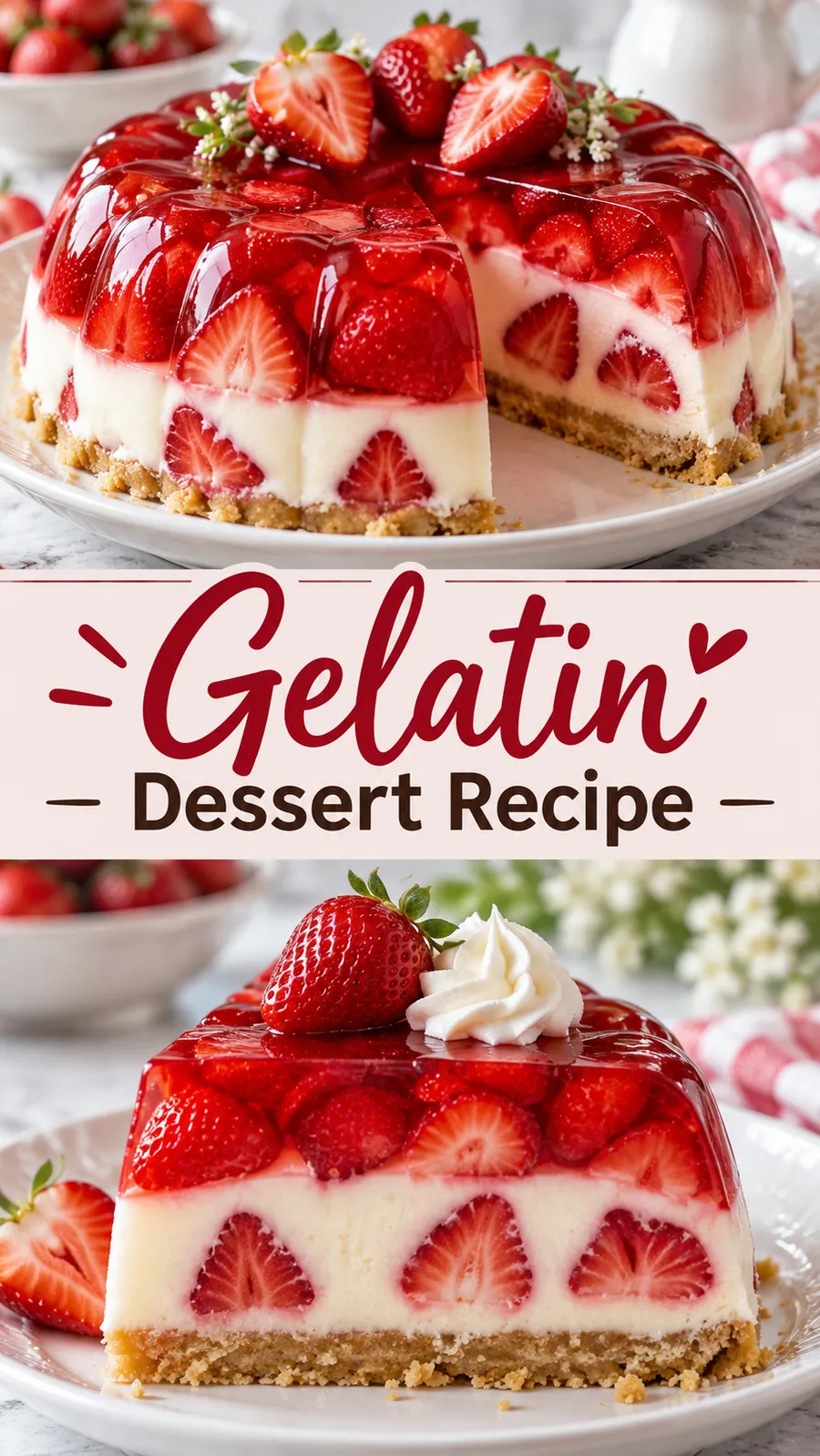 Pinterest image for Gelatin Dessert Recipe, with two photos of the recipe