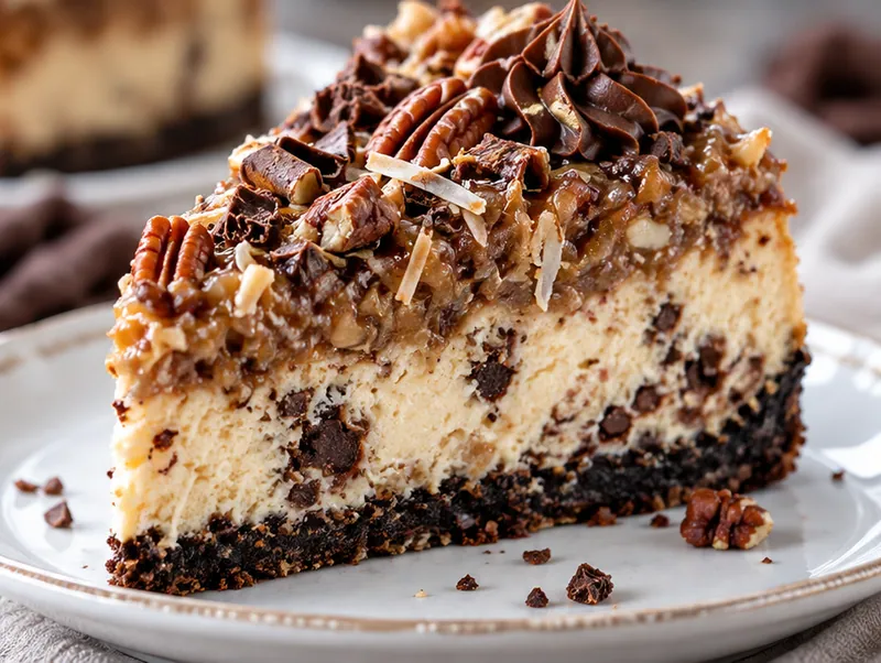German Chocolate Cheesecake, ready to serve