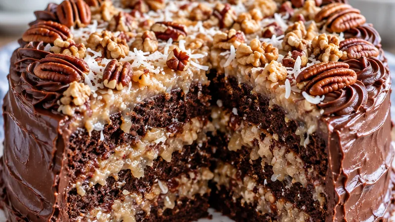 German Chocolate Walnut Cake with Pecans