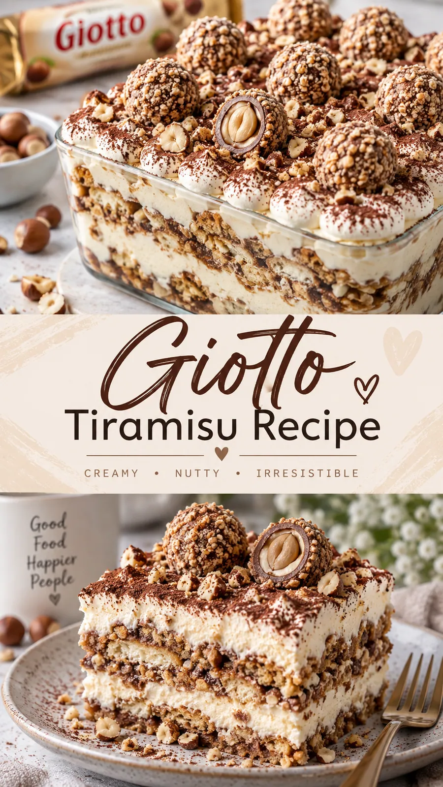 Pinterest image for Giotto Tiramisu Recipe, with two photos of the recipe