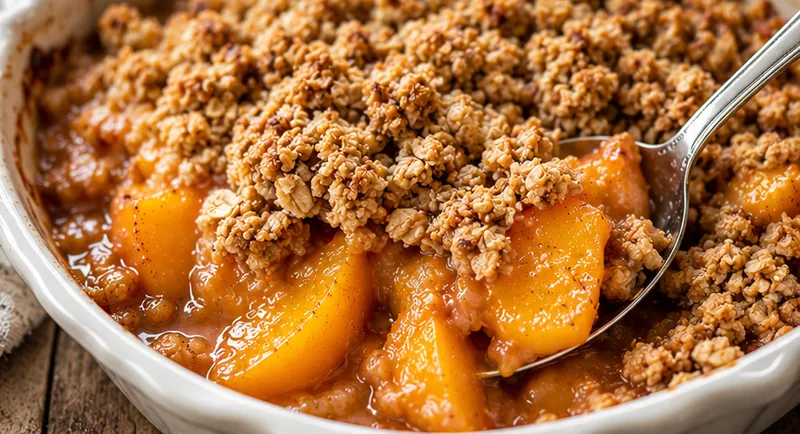 Gluten-Free Peach Crisp, ready to serve