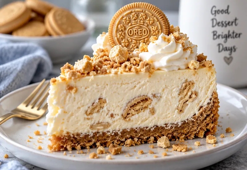 Golden Oreo Cheesecake Recipe, ready to serve