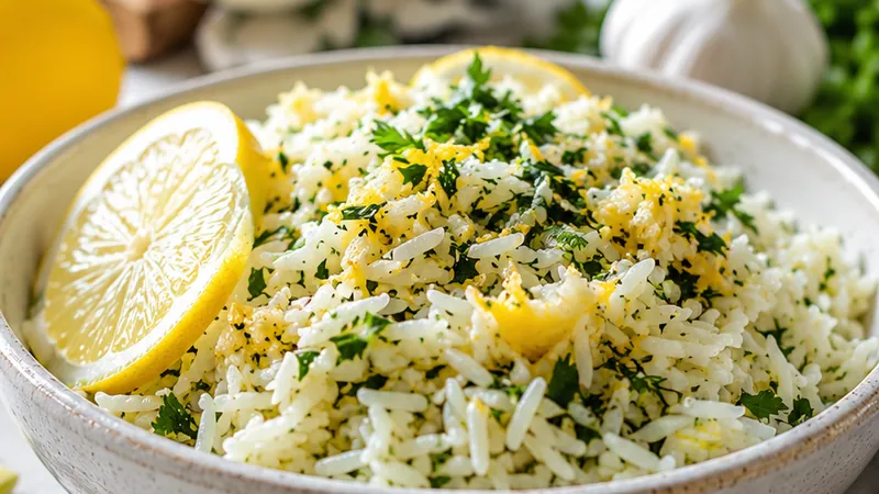 Greek Lemon Rice with Garlic and Fresh Herbs