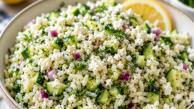 Greek Rice Salad with Cucumbers and Dill