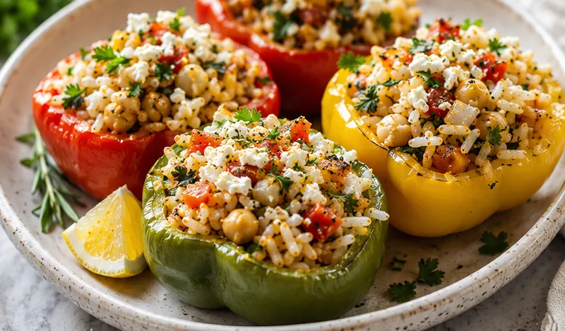 Greek Rice Stuffed Bell Peppers, ready to serve