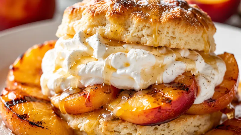 Grilled Peach Shortcake with Honey Whipped Cream
