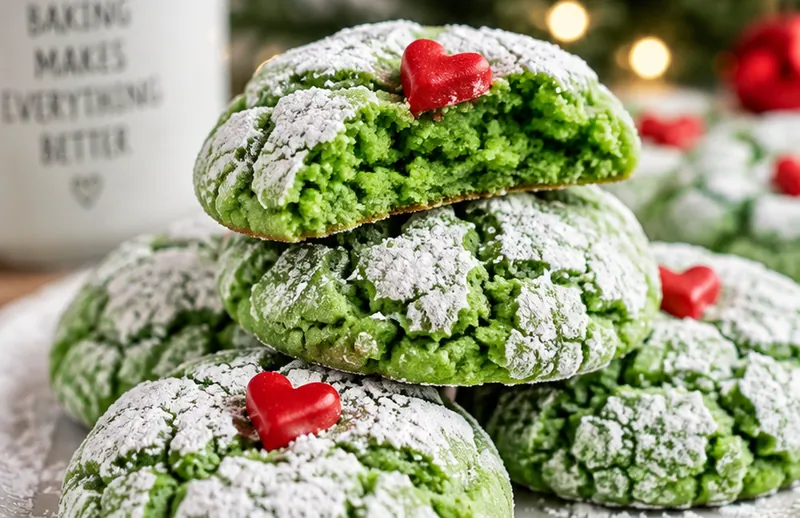 Grinch Crinkle Cookies, ready to serve