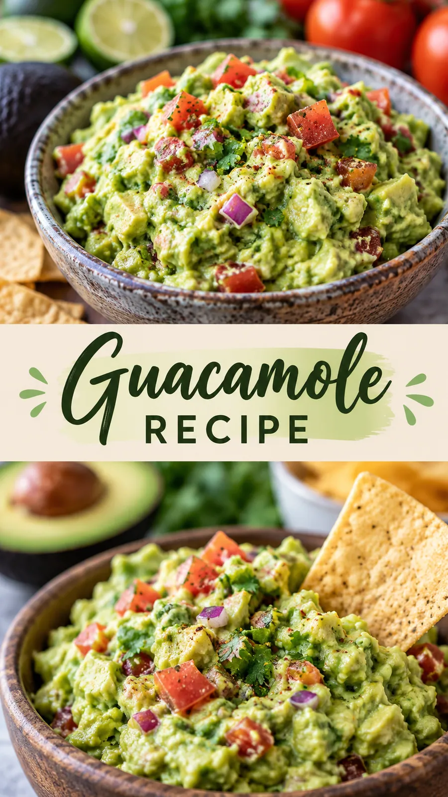 Pinterest image for Guacamole Recipe, with two photos of the recipe