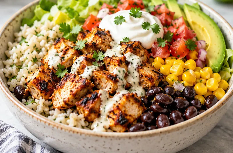 Healthy Chicken Burrito Bowls, ready to serve