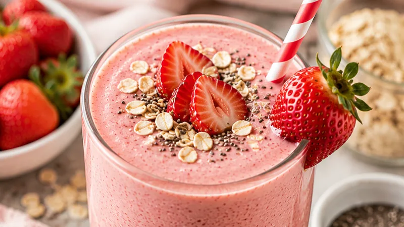 Healthy Strawberry Oat Breakfast Smoothie