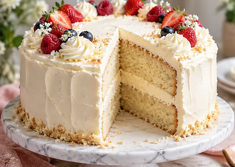 Heavenly Fluffy Vanilla Dream Cake Recipe, ready to serve