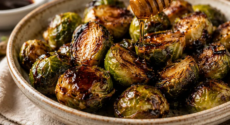 Honey Balsamic Brussels Sprouts, ready to serve