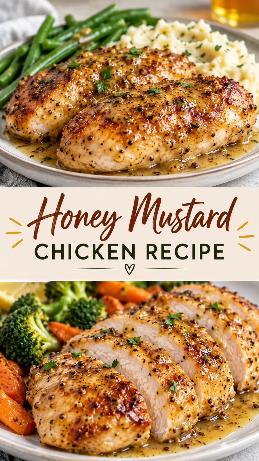 Pinterest image for Honey Mustard Chicken Recipe, with two photos of the recipe