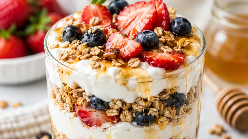 Honey Vanilla Greek Yogurt Parfait with Crunchy Layers