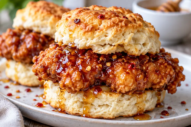 Hot Honey Chicken Biscuits, ready to serve