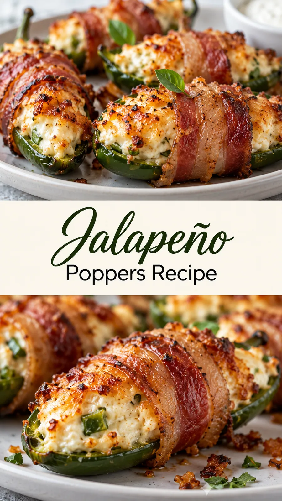 Pinterest image for Jalapeño Poppers Recipe, with two photos of the recipe