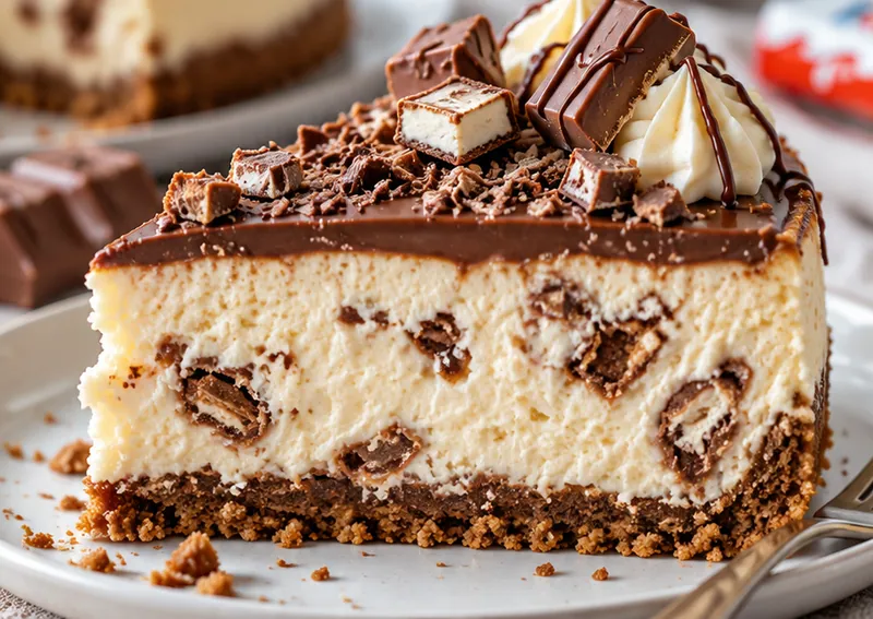 Kinder Bar Cheesecake Recipe, ready to serve