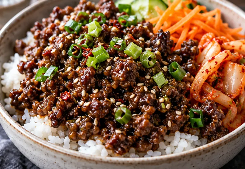 Korean Ground Beef Bowl, ready to serve