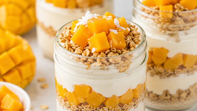 Layered Mango Yogurt Dessert Jars for Meal Prep