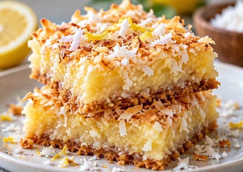 Lemon Coconut Sticky Butter Bars, ready to serve