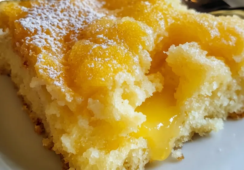 Lemon Cream Cheese Dump Cake, ready to serve