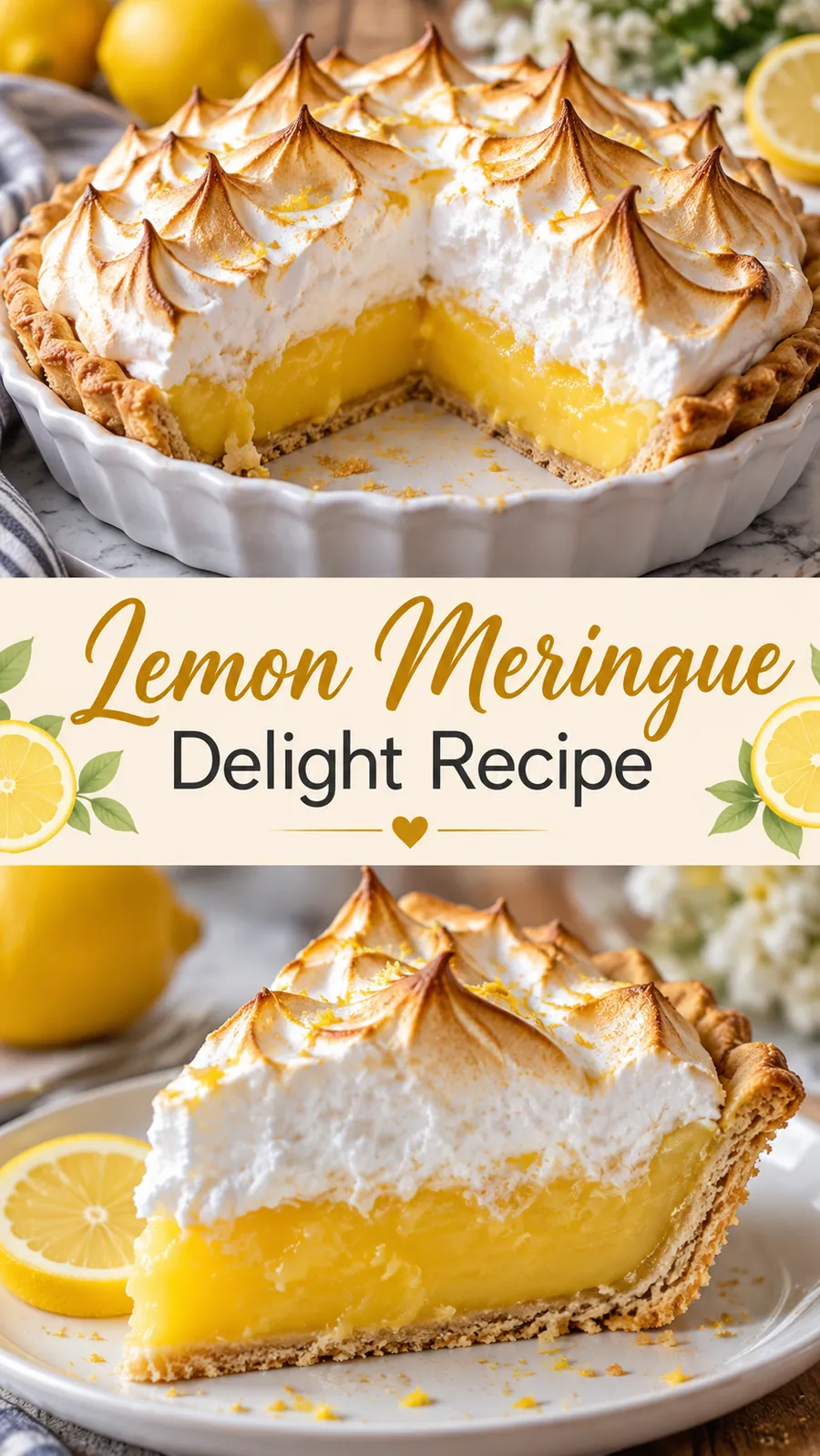 Pinterest image for Lemon Meringue Delight Recipe, with two photos of the recipe