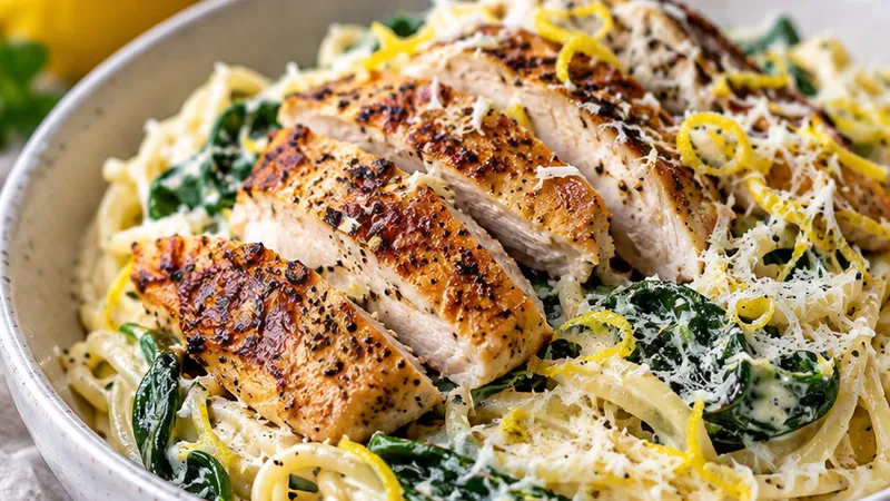 Lemon Ricotta Parmesan Pasta with Chicken and Spinach