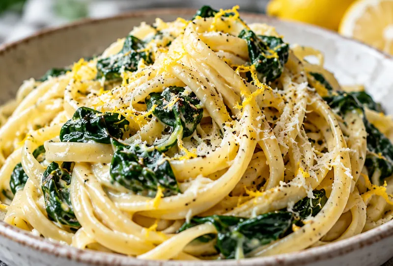 Lemon Spinach Pasta Recipe, ready to serve