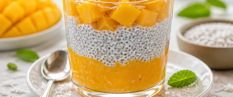 Mango Chia Pudding Parfaits, ready to serve