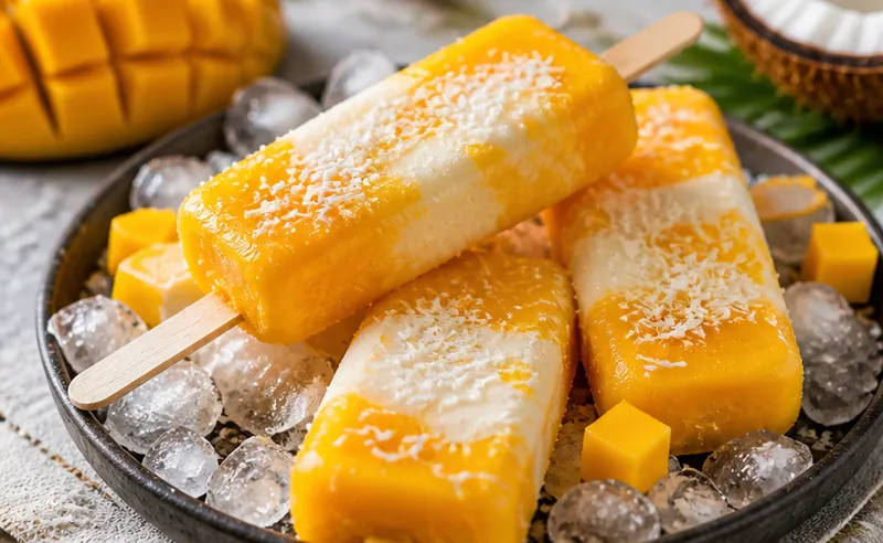 Mango Coconut Popsicles, ready to serve