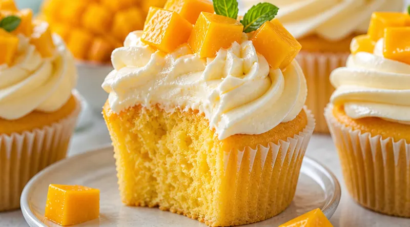 Mango Cupcakes with Cream Cheese Frosting, ready to serve