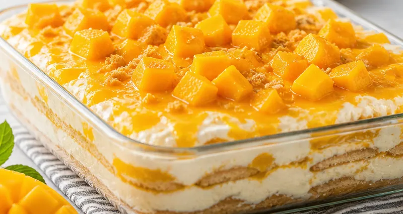 Mango Float (Filipino Icebox Cake Style), ready to serve