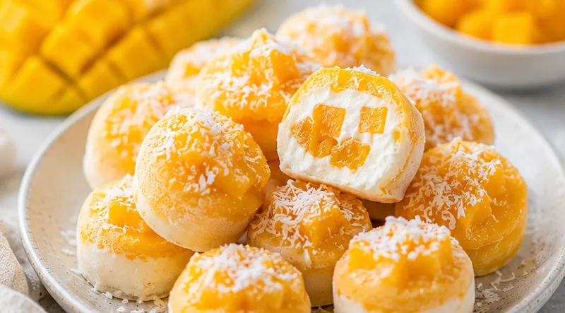 Mango Greek Yogurt Frozen Bites (Snackable Treats), ready to serve