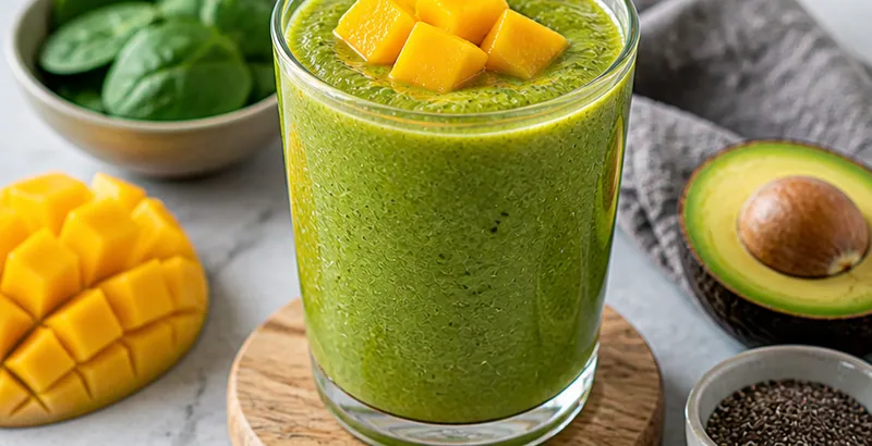 Mango Green Smoothie (Spinach Mango Detox Blend), ready to serve