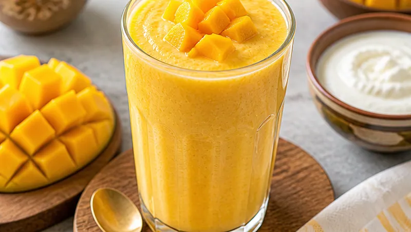 Mango Lassi (Sweet Mango Yogurt Smoothie), ready to serve