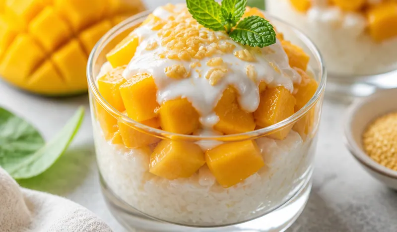 Mango Sticky Rice Dessert Cups, ready to serve