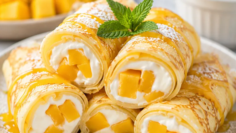 Mango Yogurt Crepe Filling Dessert Rolls