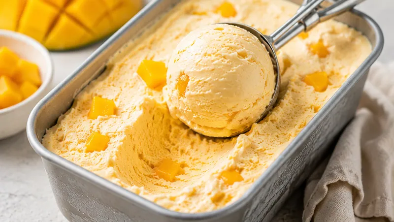 Mango Yogurt Ice Cream (No Churn, 3-Ingredient), ready to serve