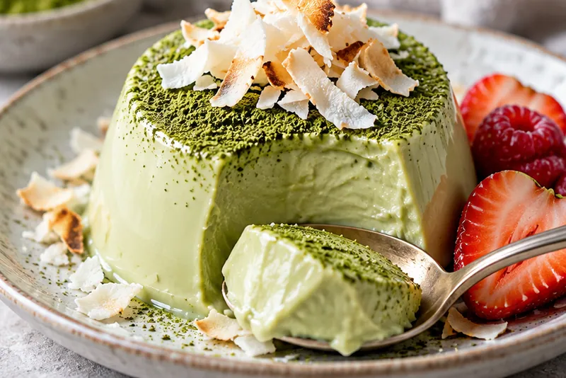 Matcha Coconut Panna Cotta, ready to serve
