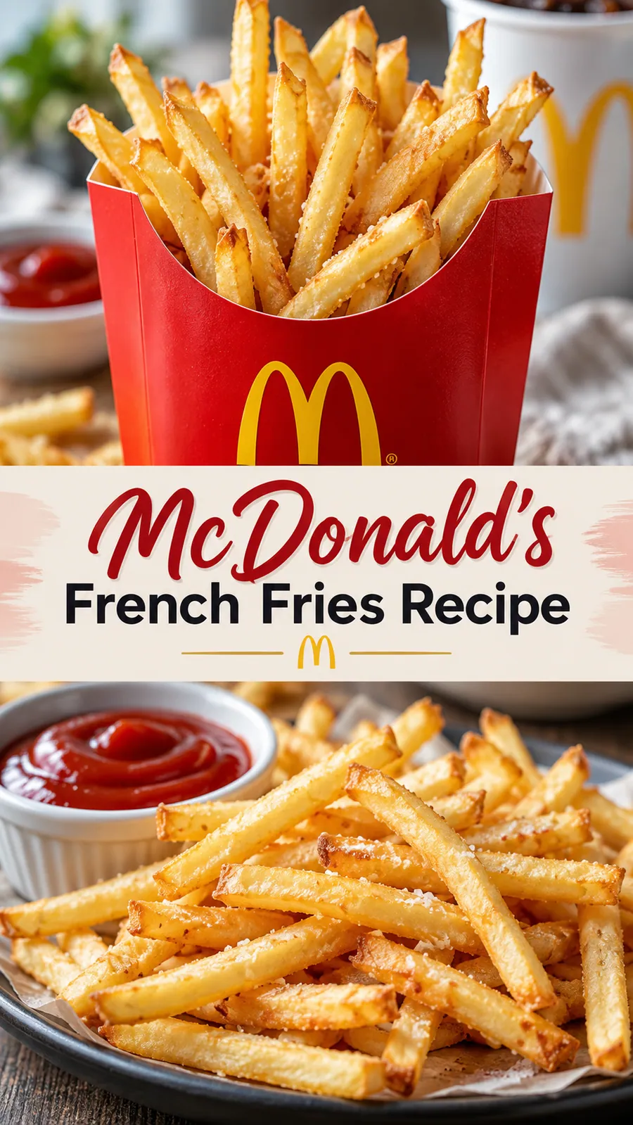 Pinterest image for McDonald's French Fries Recipe, with two photos of the recipe